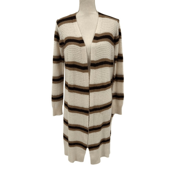 Women's Striped Open Midi Cardigan Size Medium Casual Cozy 90s Academia Y2K - Picture 1 of 12